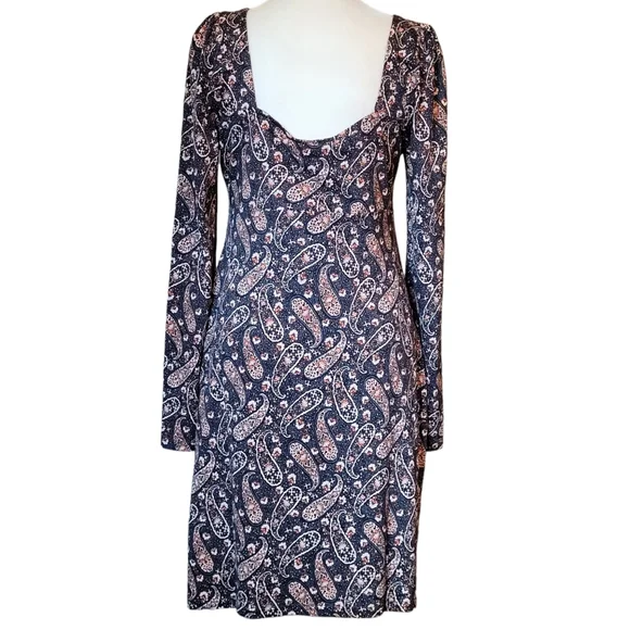 NWT Boden Paisley Fitted Jersey Dress Long Sleeve Sweetheart Neck Size 8R